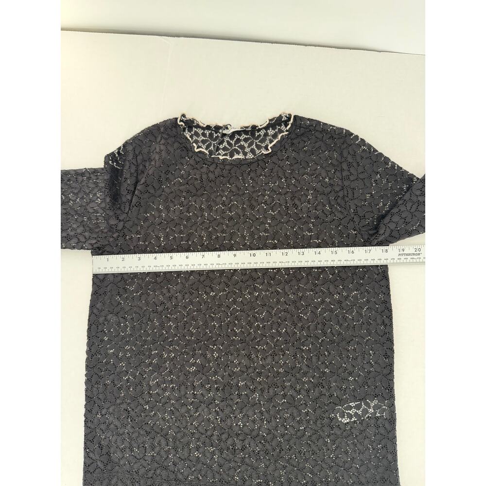 Zara Women’s Small Black Floral Lace Sheer Short Sleeve Blouse Top Romantic - Picture 6 of 10